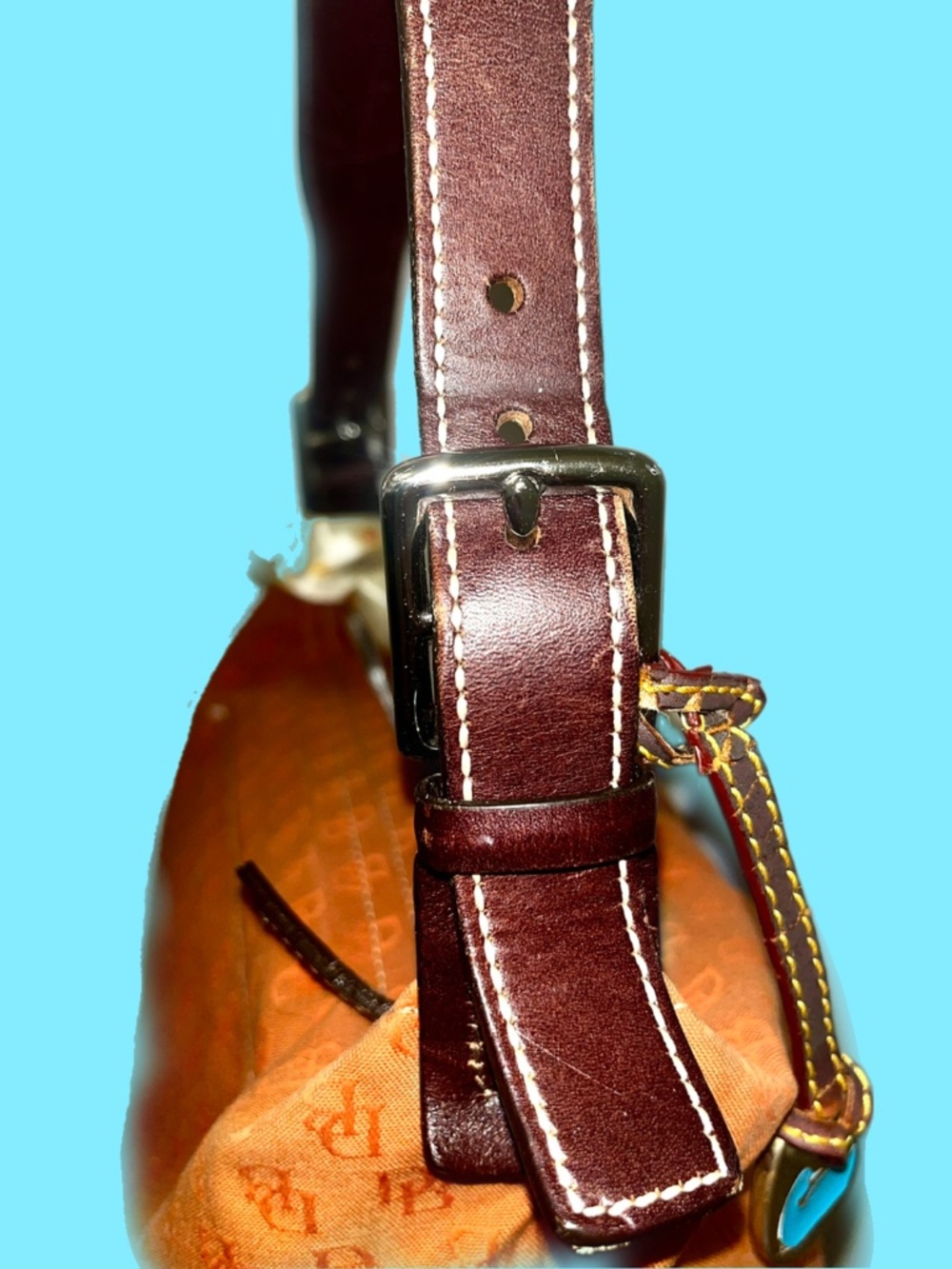 LOW START Vintage Dooney and Bourke Orange Jacquard & Leather w/ Blue Duck - Picture 3 of 6